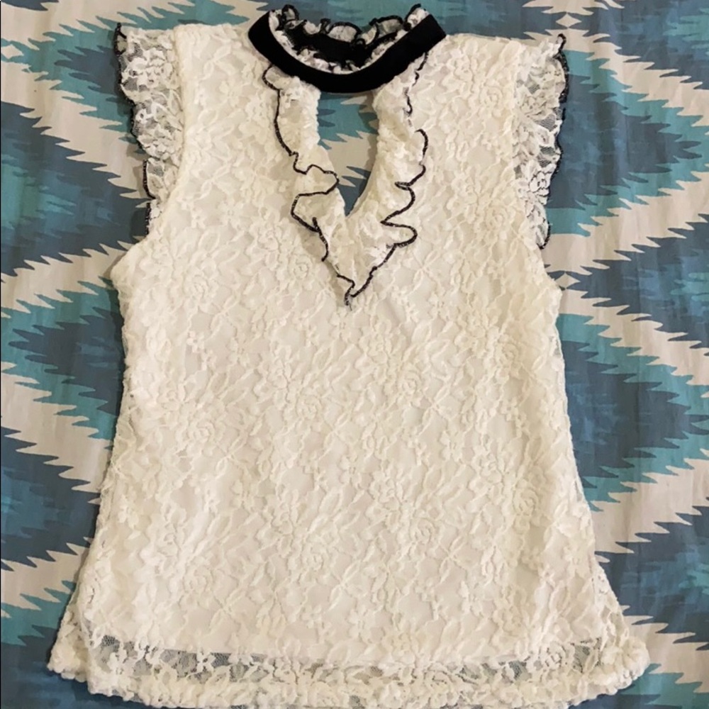 Party wear lace top with velvet crew neck